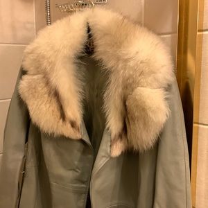 Gray leather 3/4 length with a gray fox collar